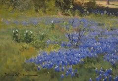 "Lazy Days Blues"  TEXAS BLUEBONNETS,  NICE LARGER SIZE LANDSCAPE CIRCA 1950