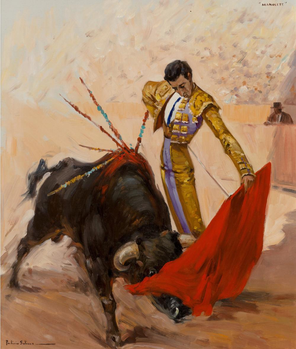Porfirio Salinas Figurative Painting - "MANOLETE" THE MOST FAMOUS BULLFIGHTER MEXICO SPAIN MATADOR PORFIRIO SALINAS ART