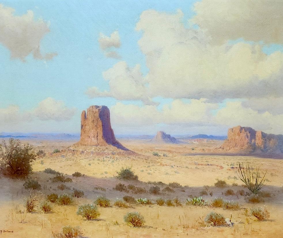 "MONUMENT VALLEY" LATE 1930s DESERT LANDSCAPE PORFIRIO SALINAS RARE SUBJECT