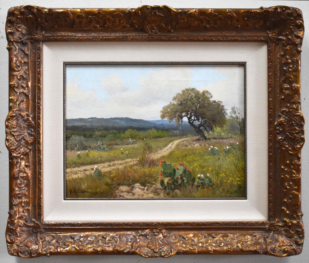Porfirio Salinas Landscape Painting - "PRICKLY PEAR PATH "  TEXAS HILL COUNTRY CACTUS   Frame Size:  21 x 25