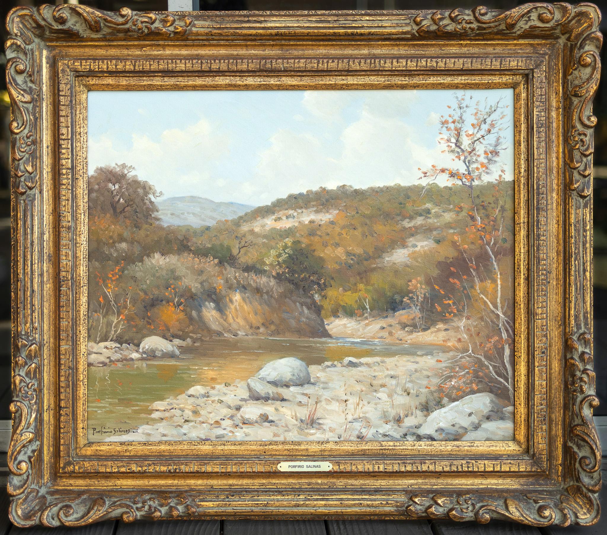 „River-Landschaft“ Herbst Texas Hill Country-Landschaft – Painting von Porfirio Salinas