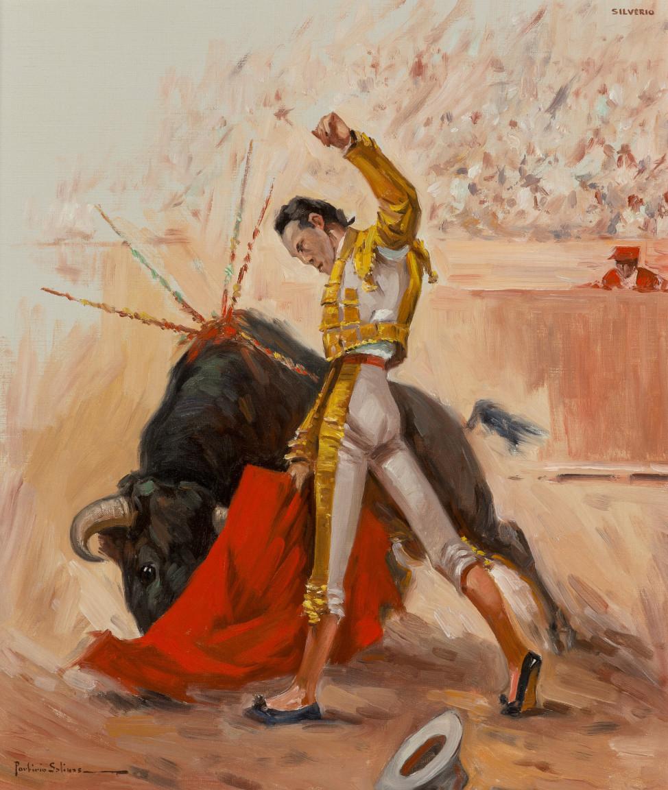 Porfirio Salinas Animal Painting - "SILVERIO" THE BULLFIGHTER / MATADOR MEXICO MEXICAN BY PORFIRIO SALINAS