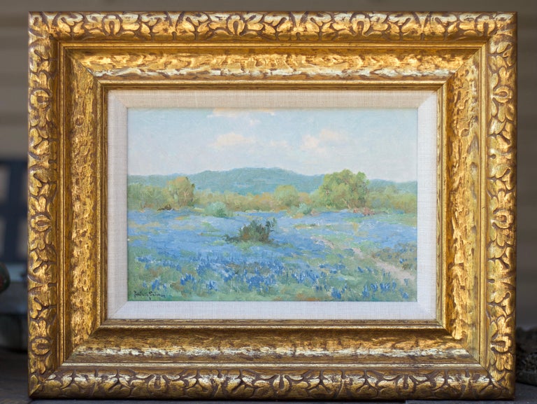 Spring Pastoral Landscape w/ Bluebonnets - Painting by Porfirio Salinas