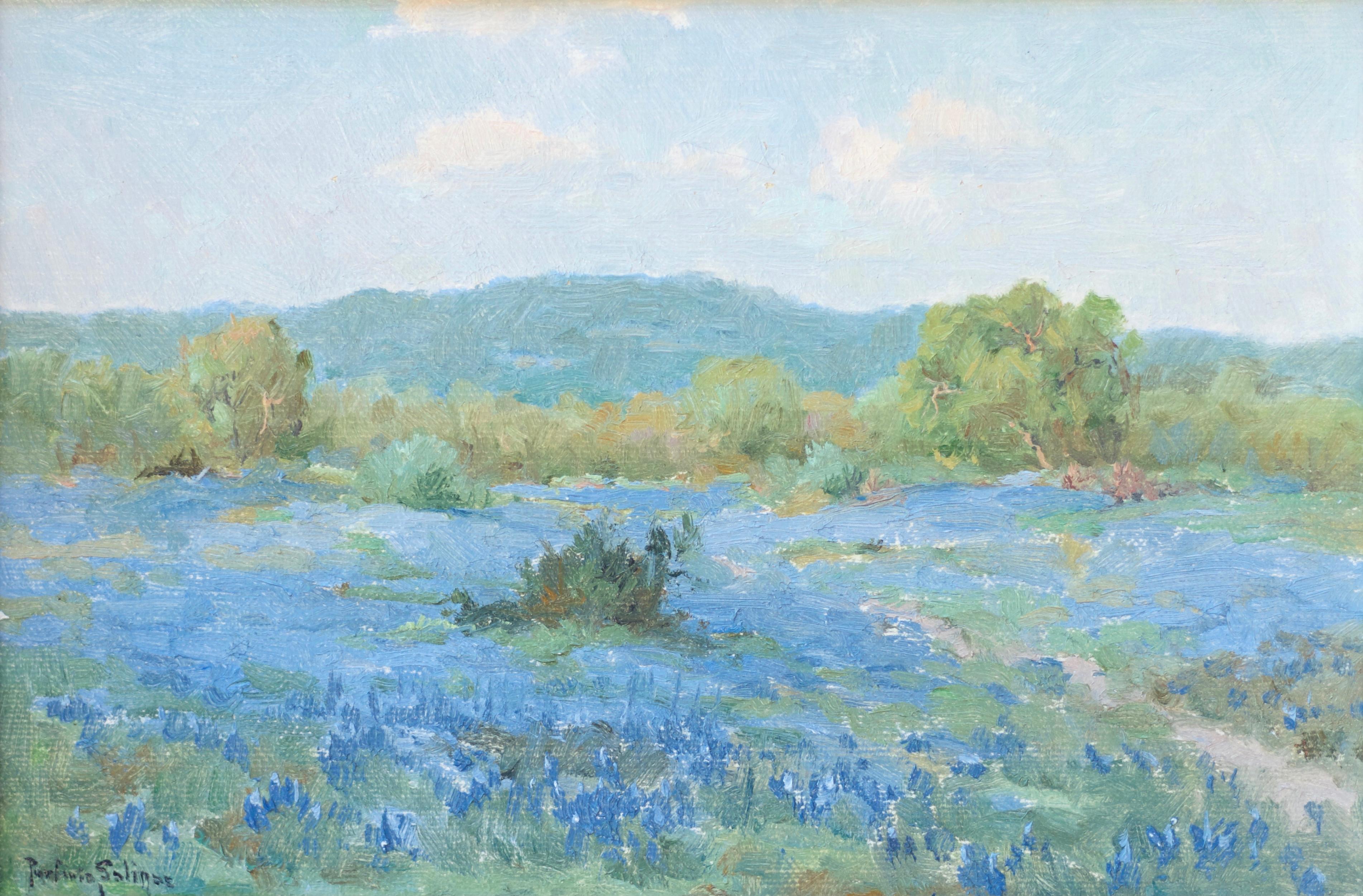 Porfirio Salinas Landscape Painting - Spring Pastoral Landscape w/ Bluebonnets