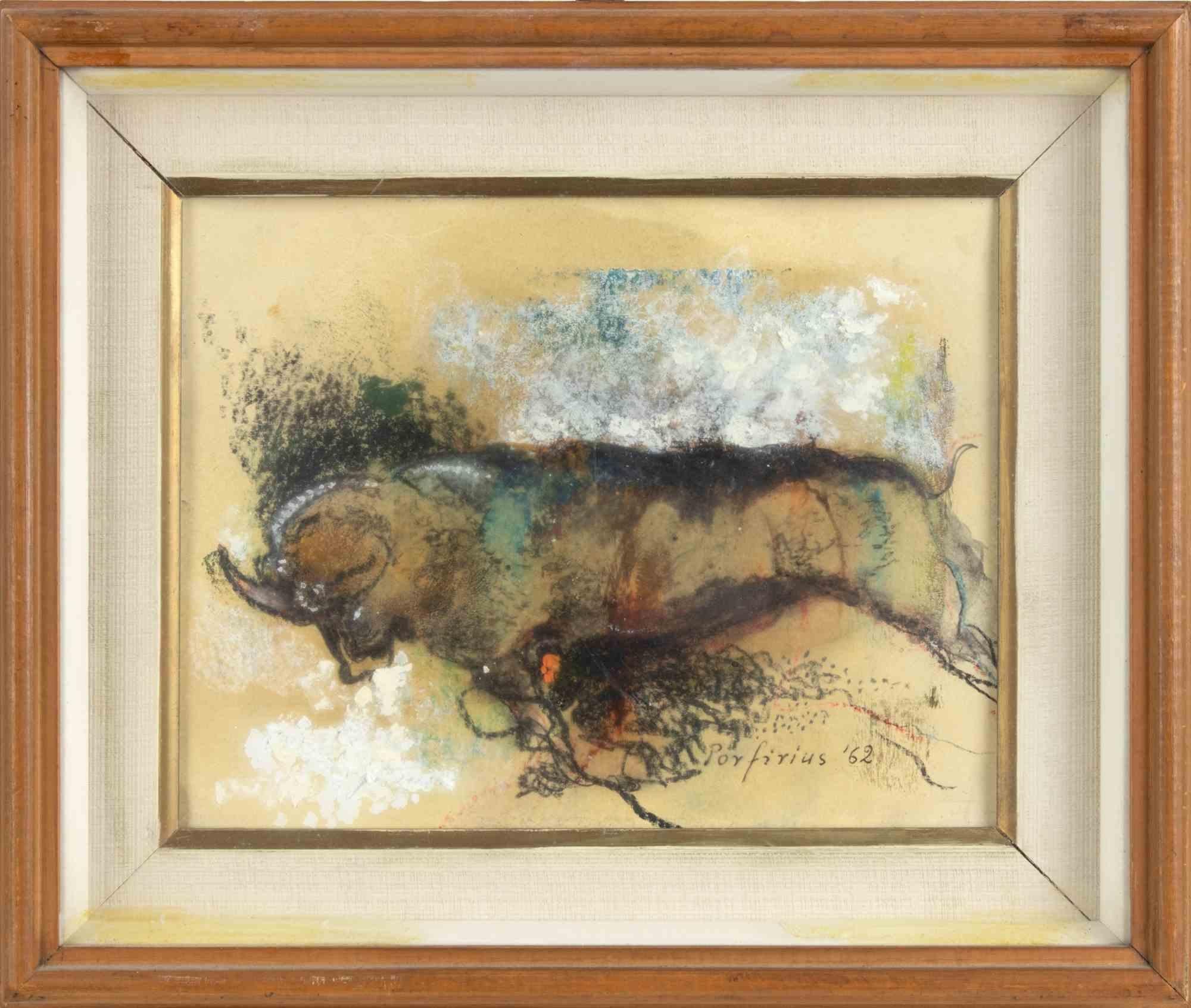 Senza titolo è un'opera d'arte moderna realizzata dall'artista Porfirius nel 1962.

Tecnica mista su carta.

Firmato a mano e datato sul margine inferiore

Include una cornice