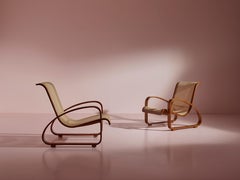 Porino, Pareja de sillones curvos de haya y caña, Italia, años 30