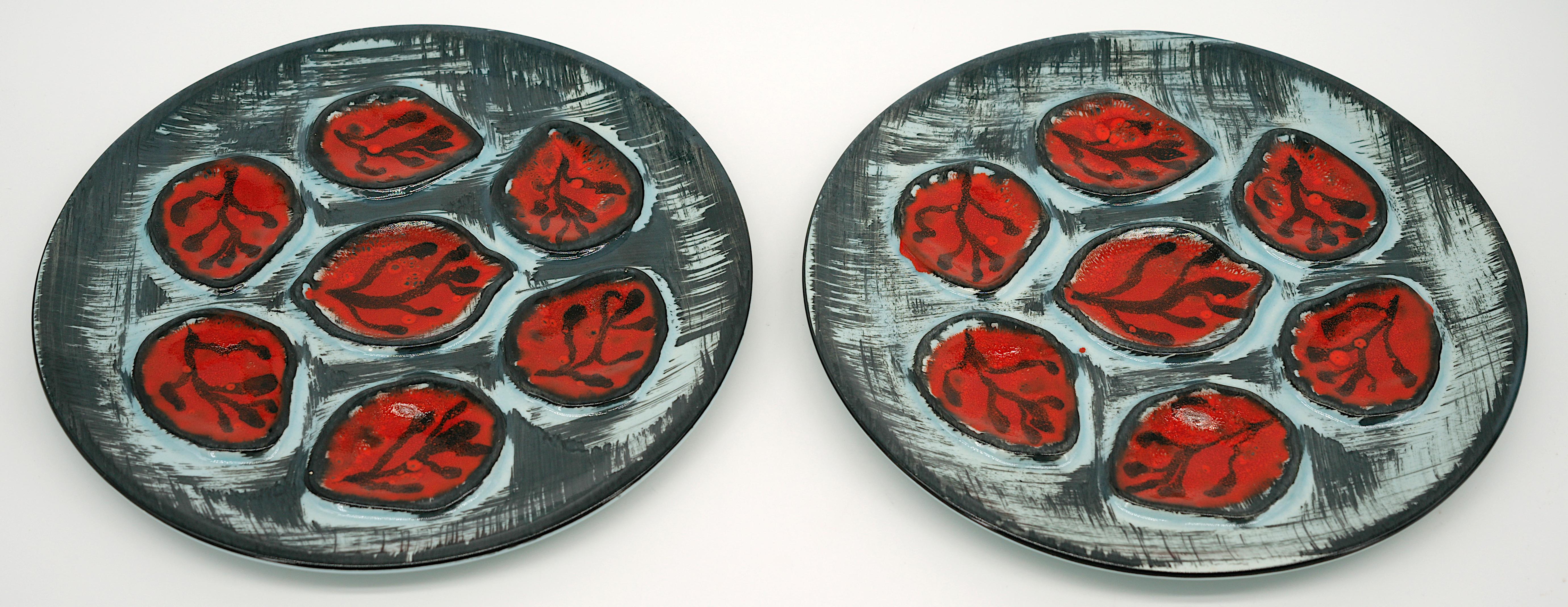 Pornic French Mid-century Art Ceramic Oyster Set, 1950s In Good Condition For Sale In Saint-Amans-des-Cots, FR