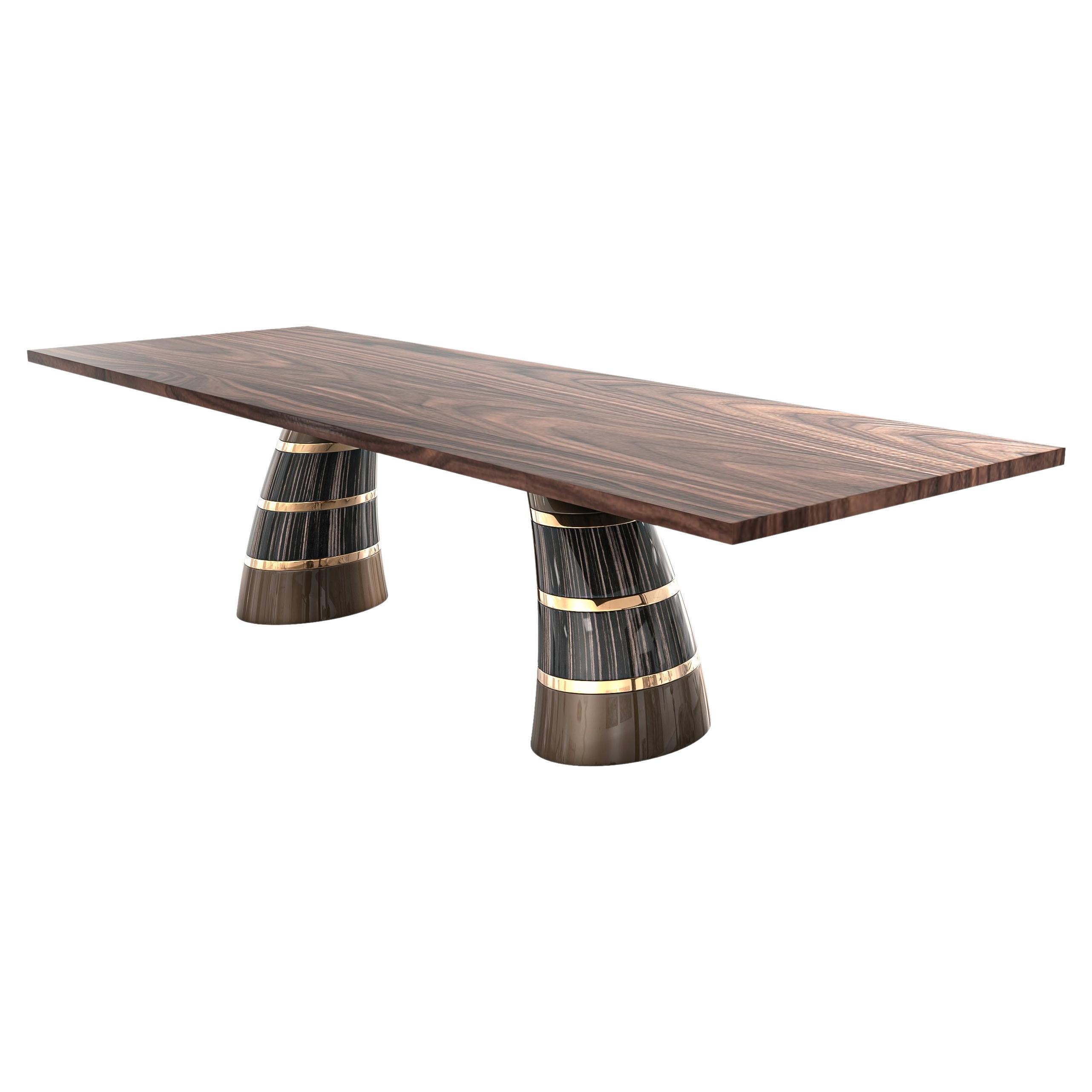 "Porporina" Dining Table with Steel, Bronze, Wood and Walnut Top, Istanbul For Sale