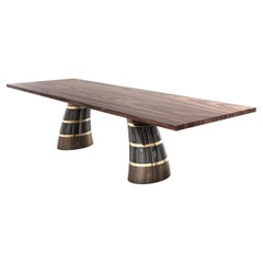 "Porporina" Dining Table with Steel, Bronze, Wood and Walnut Top, Istanbul