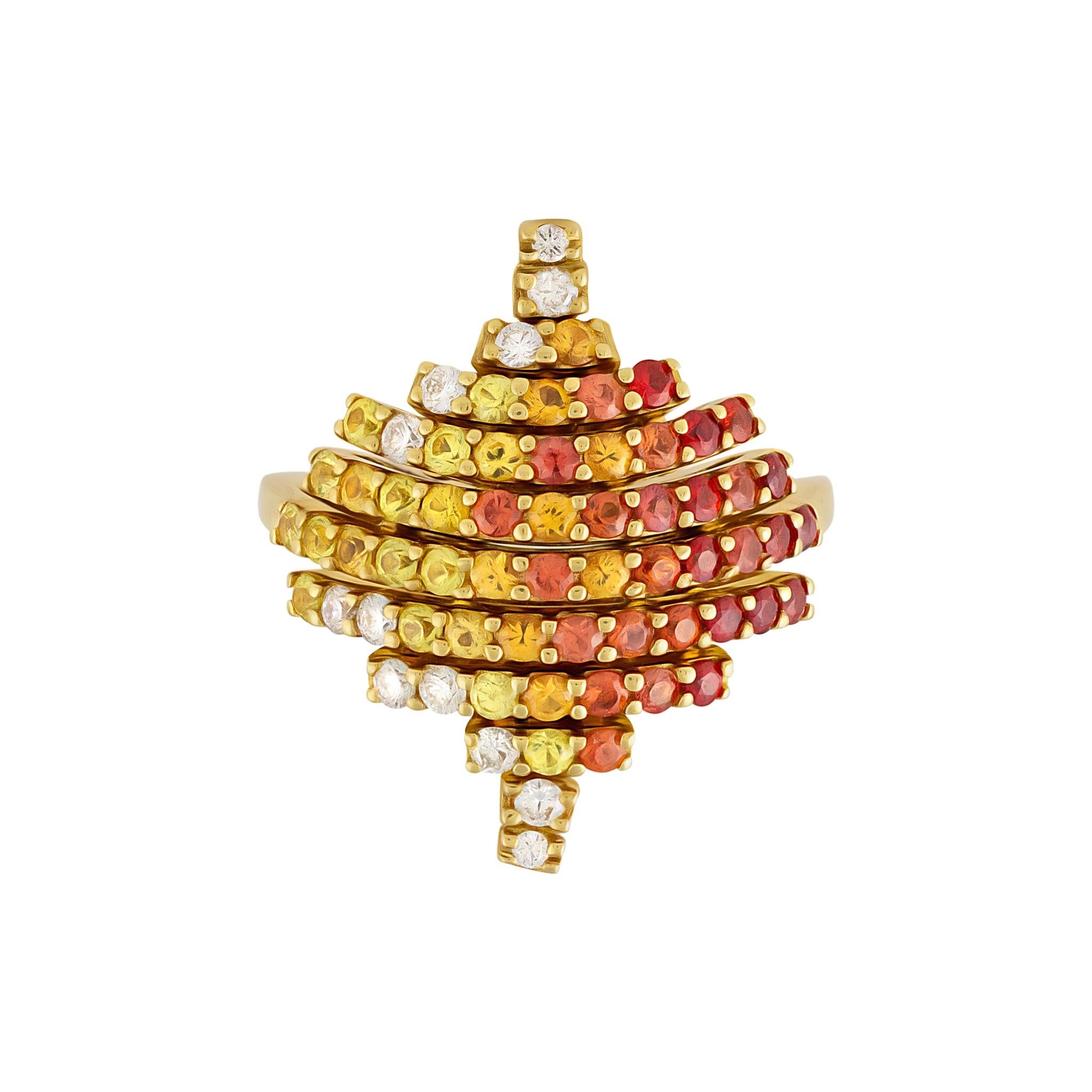 Modern Porrati 18K Yellow Gold Diamond & Sapphire Ring