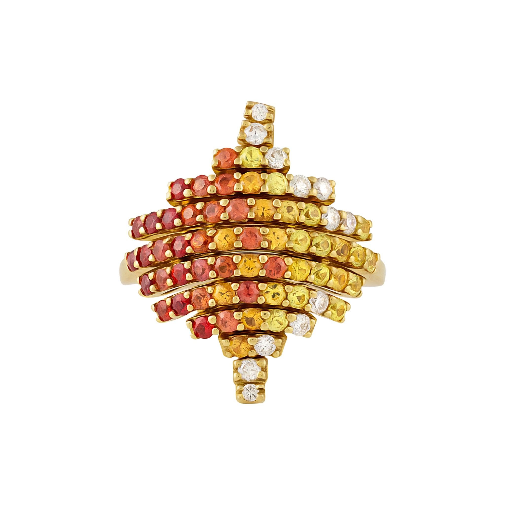 Brilliant Cut Porrati 18K Yellow Gold Diamond & Sapphire Ring