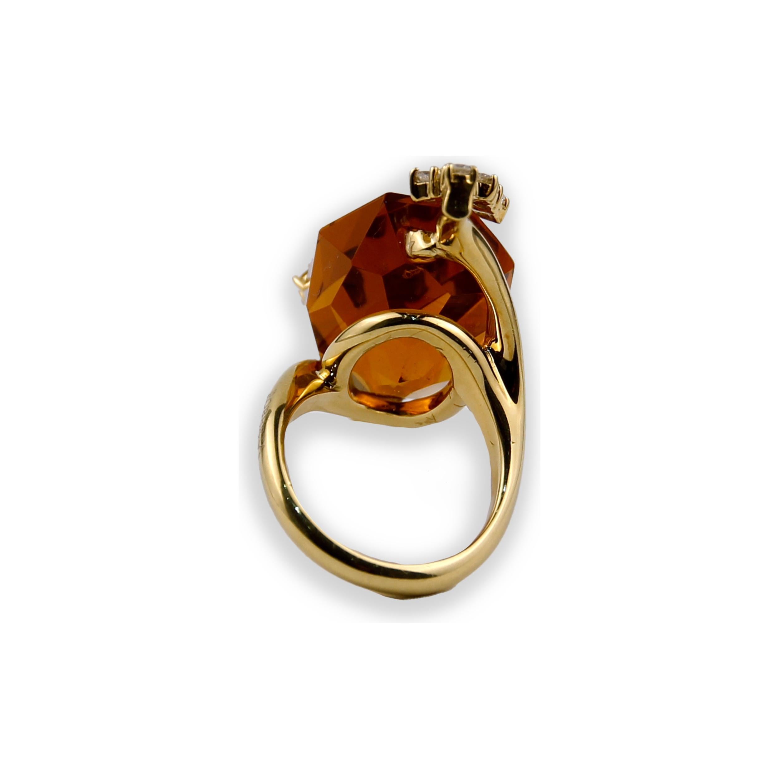 Modern Porrati Diamond & Yellow Citrine Ring For Sale