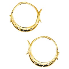PORRATI  Fish Hoop Earrings In 18Kt Yellow Gold With 2.03 Ctw In VS Diamonds