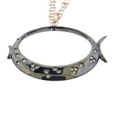 Porrati Gold Diamond Fish Motif Pendant Necklace