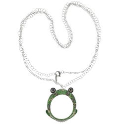 Porrati Gold Diamond Green Sapphire Frog Pendant Necklace