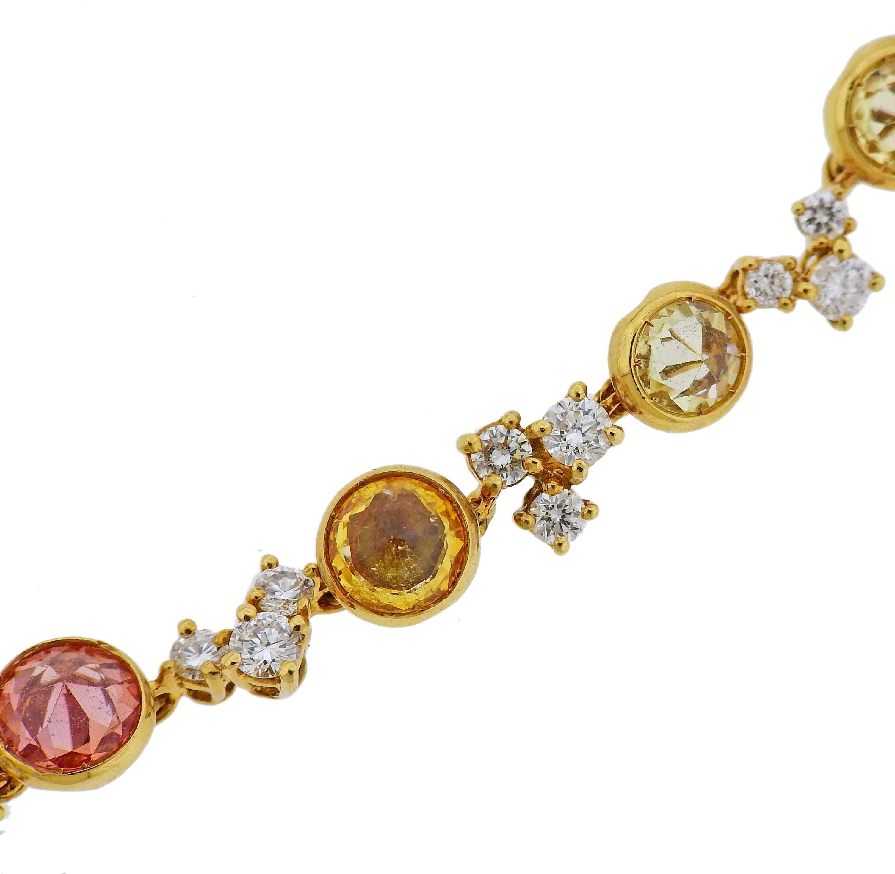 Porrati Multi-Color Sapphire Diamond Gold Necklace In Excellent Condition For Sale In Lambertville, NJ