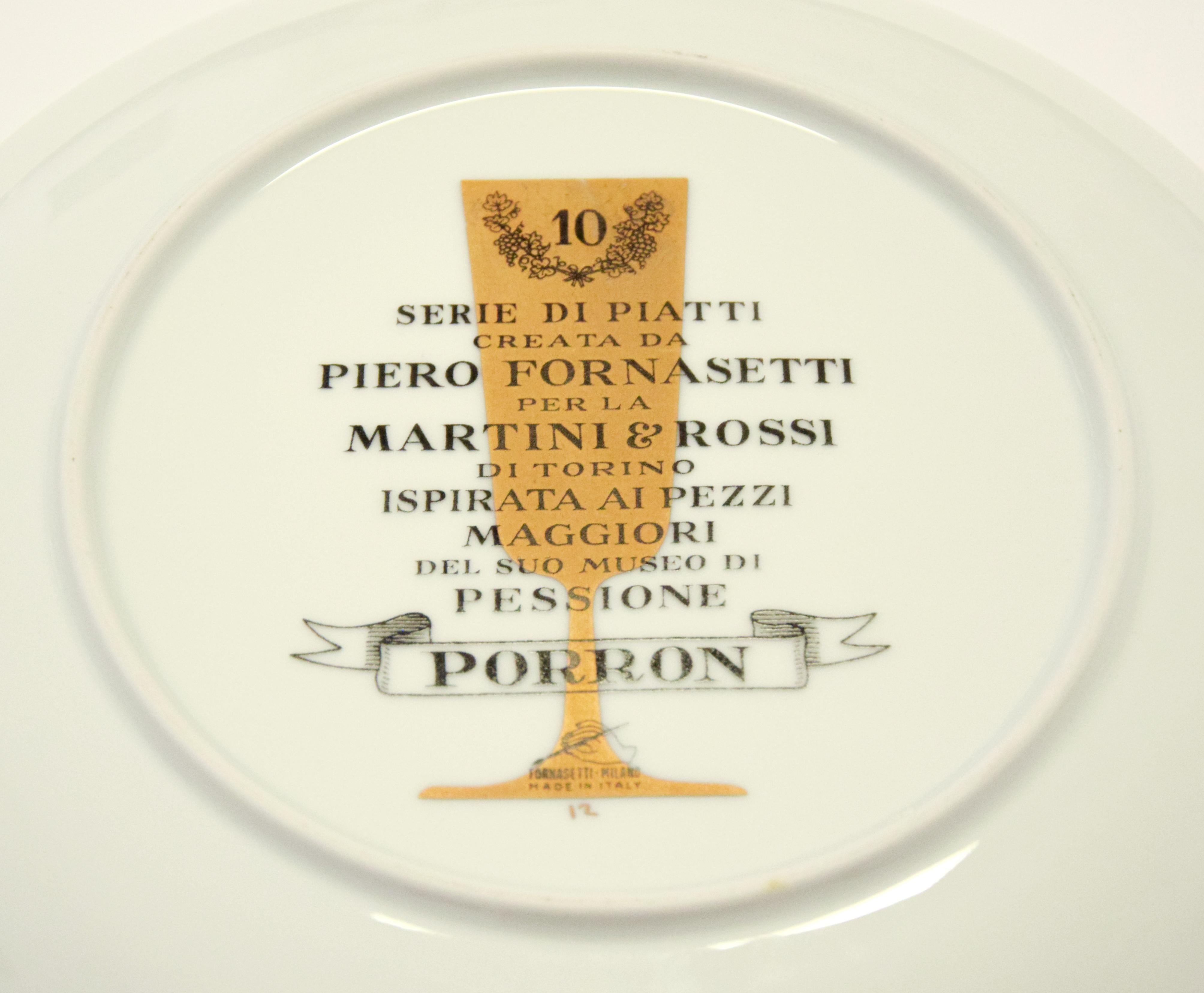 Porron Plate for Martini & Rossi, by P. Fornasetti, 1960s In Excellent Condition For Sale In Roma, IT