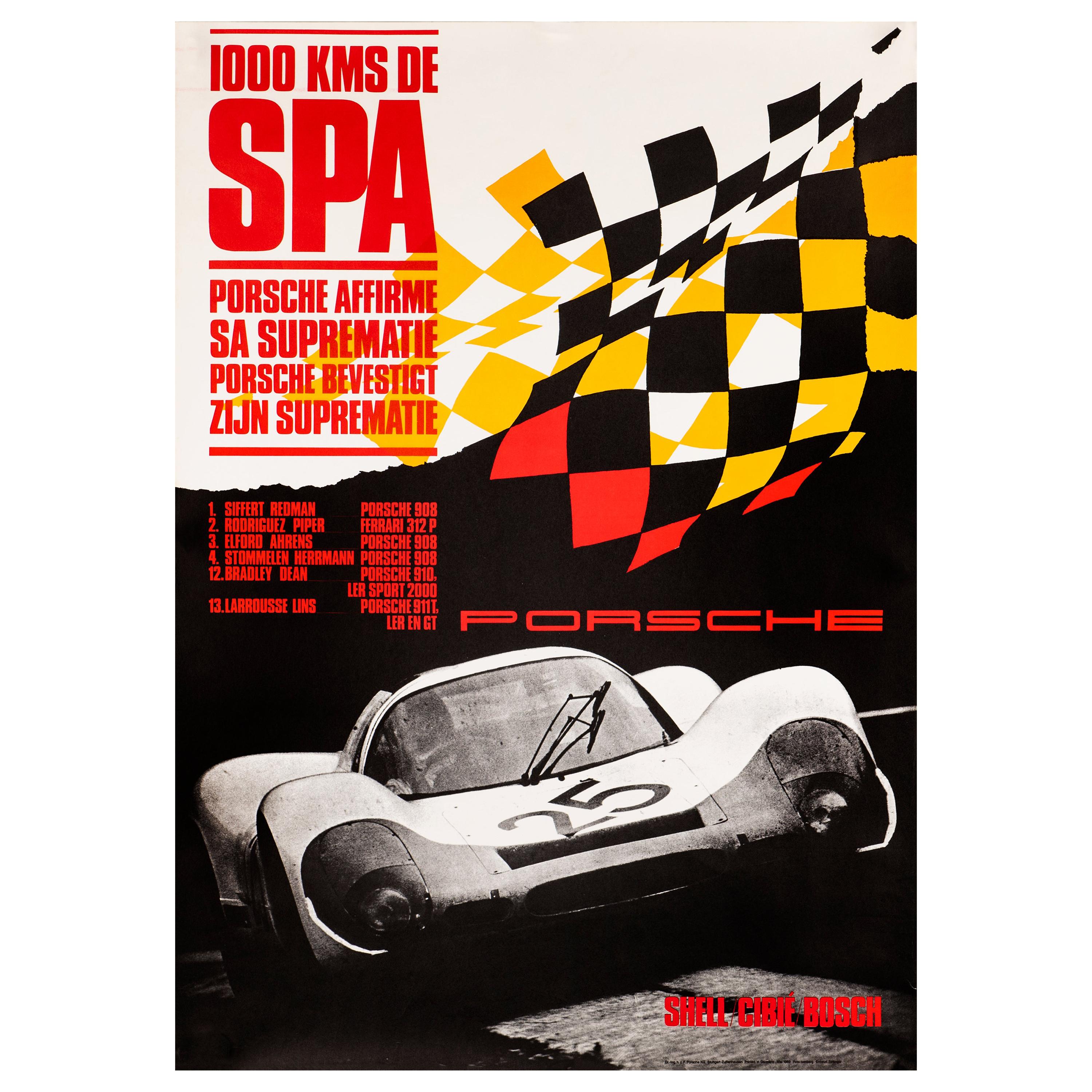 Porsche 1000 Kilometers of Spa Original Vintage Factory Poster, German, 1969