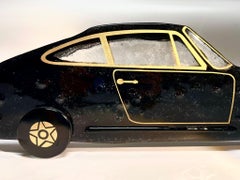 Porsche 911 car sculpture hand made of Murano fusing glass in black
