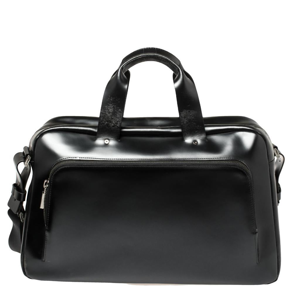 Porsche Design Black Leather Business Briefcase Bag In Good Condition In Dubai, Al Qouz 2