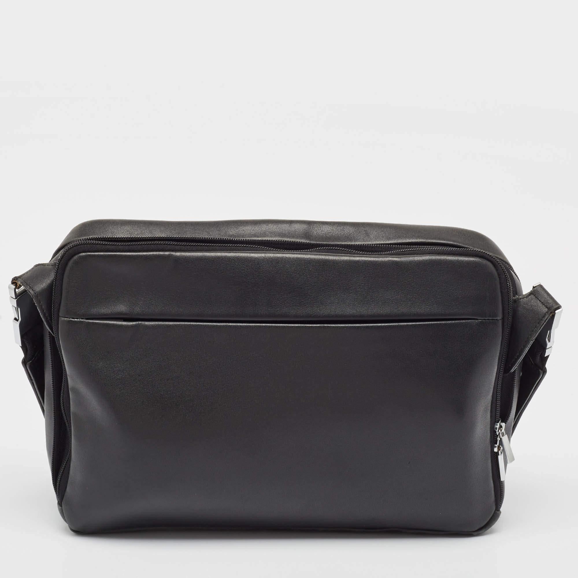 Men's Porsche Design Black Leather Zip Laptop Bag For Sale