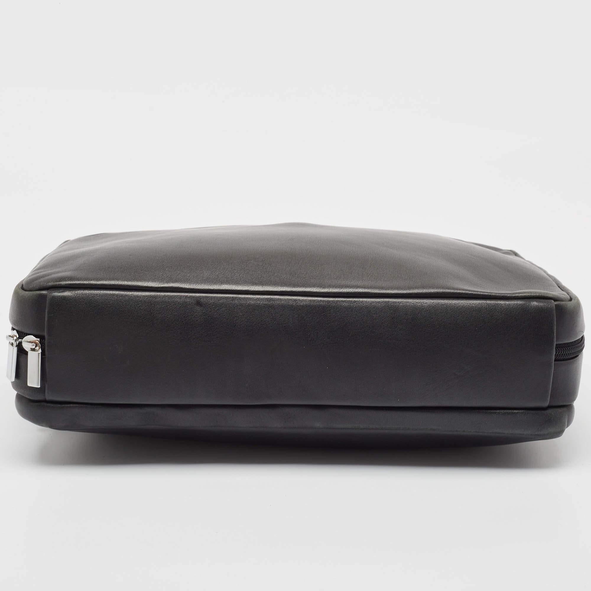 Porsche Design Black Leather Zip Laptop Bag For Sale 3