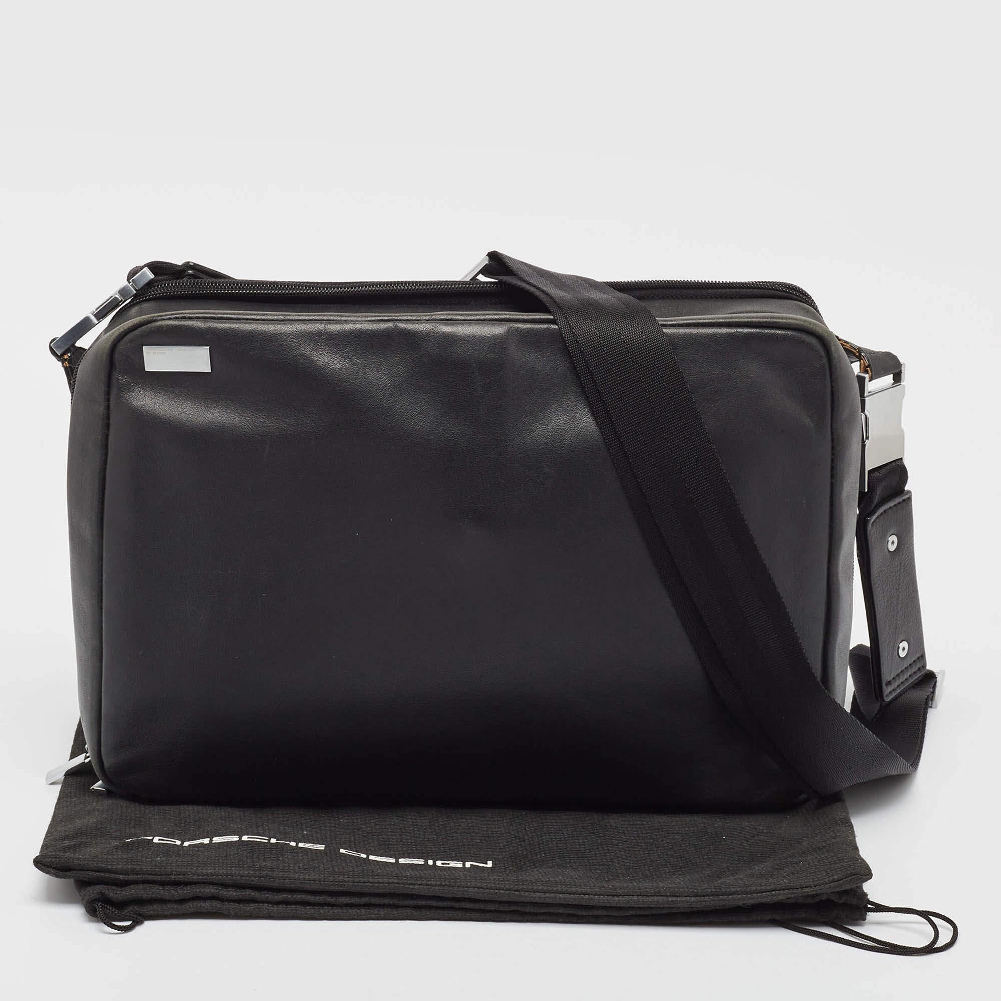 Porsche Design Black Leather Zip Laptop Bag For Sale 5