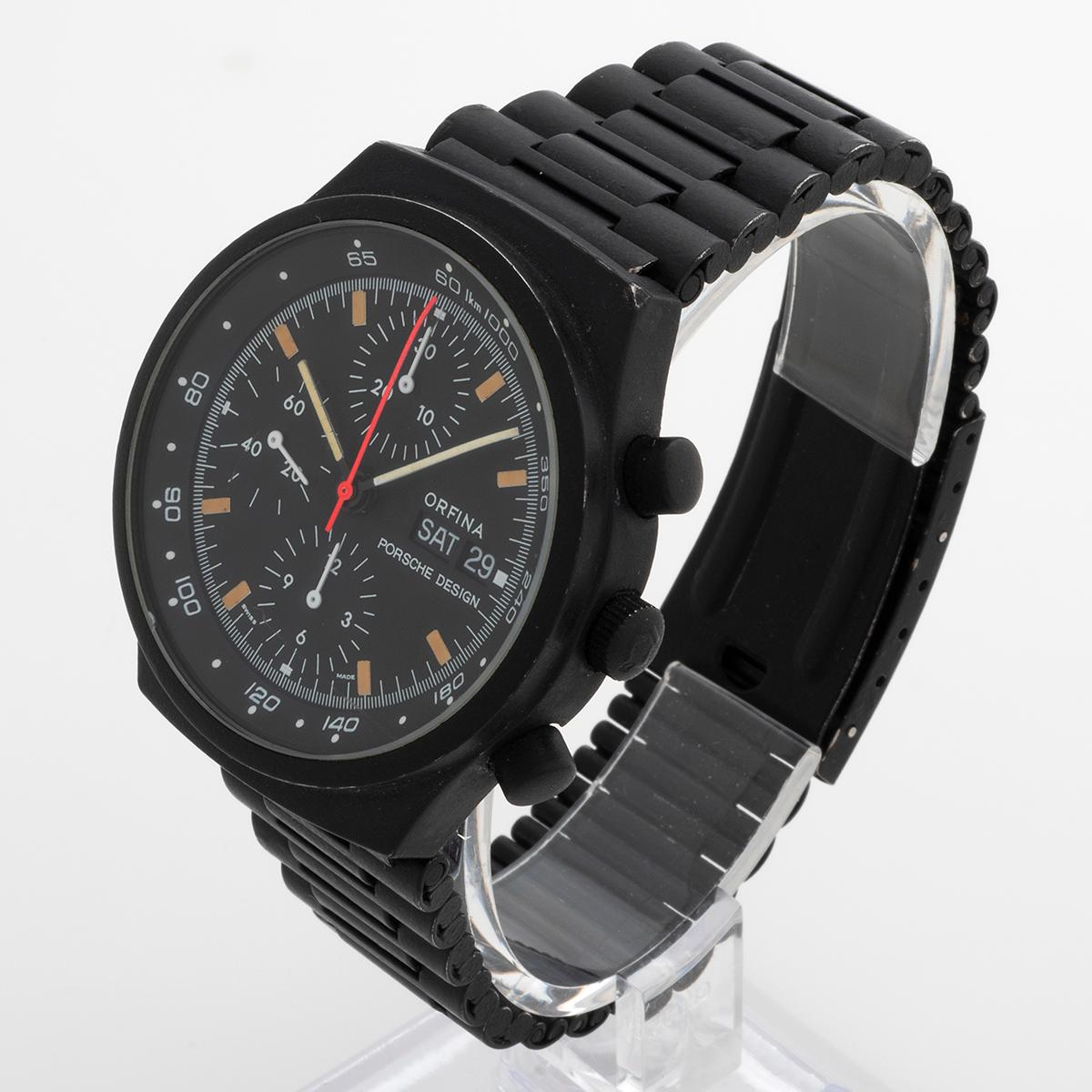 Porsche Design by Orfina, Mark 1, Valjoux 7750 auto, PVD Black Coating, c 1976. In Good Condition In Canterbury, England