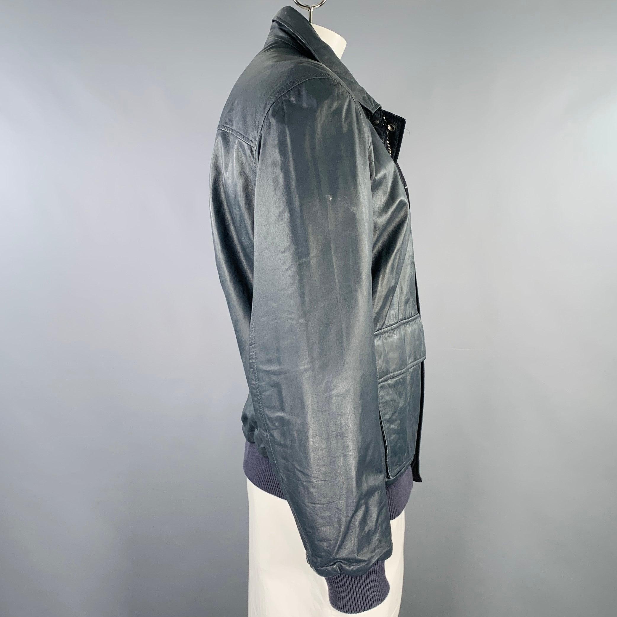 Gray PORSCHE DESIGN Size L Grey Charcoal Leather Reversible Jacket For Sale
