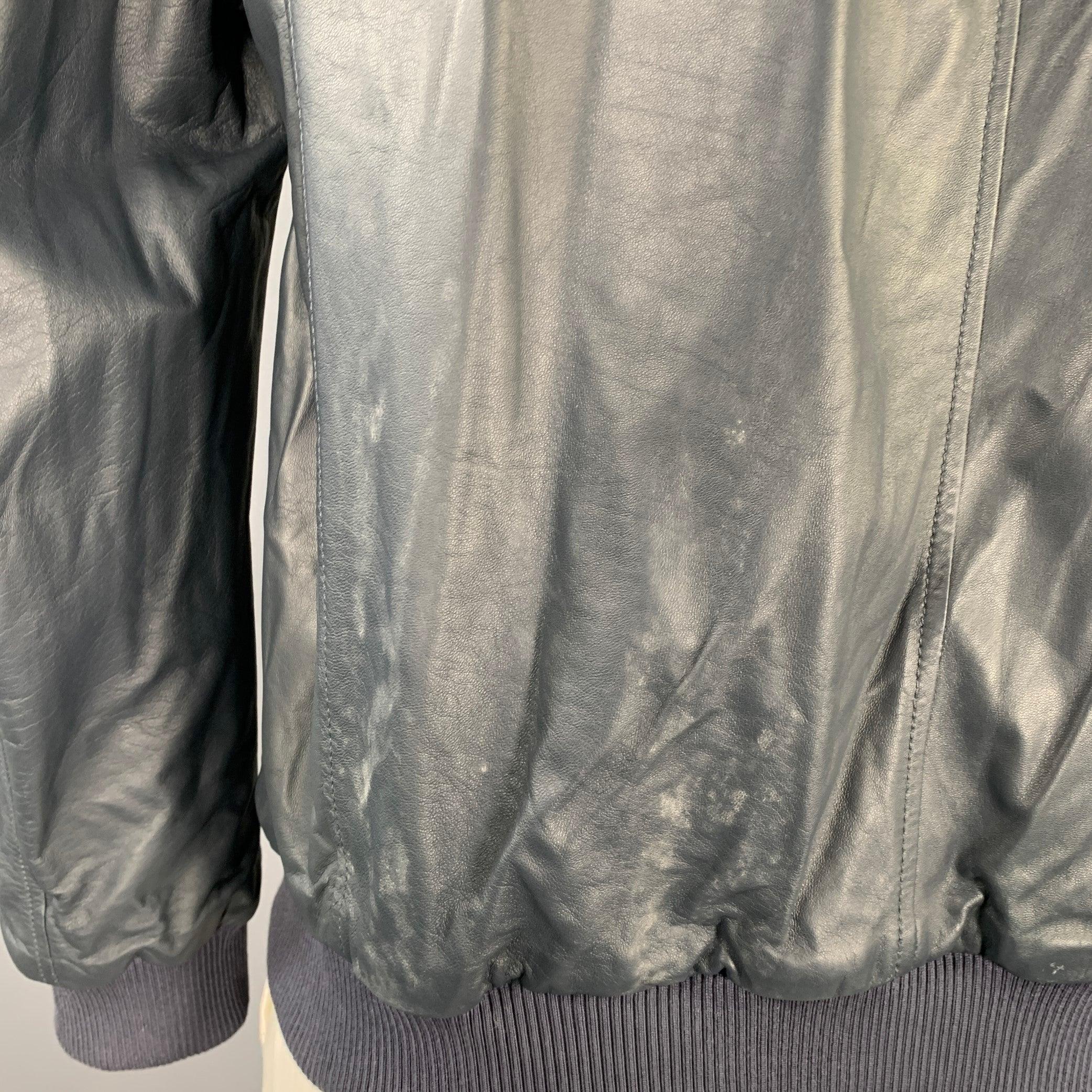 Men's PORSCHE DESIGN Size L Grey Charcoal Leather Reversible Jacket For Sale
