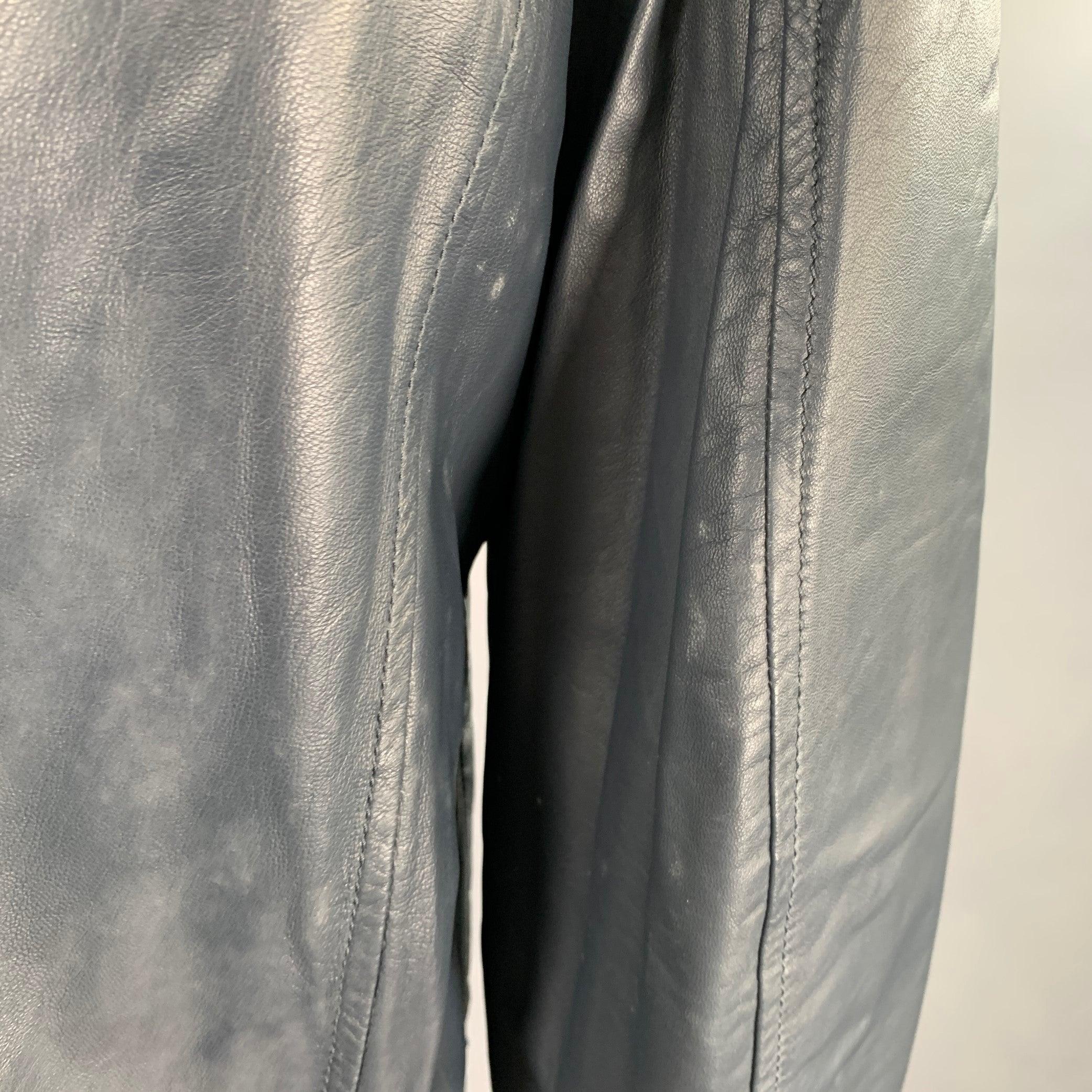 PORSCHE DESIGN Size L Grey Charcoal Leather Reversible Jacket For Sale 1
