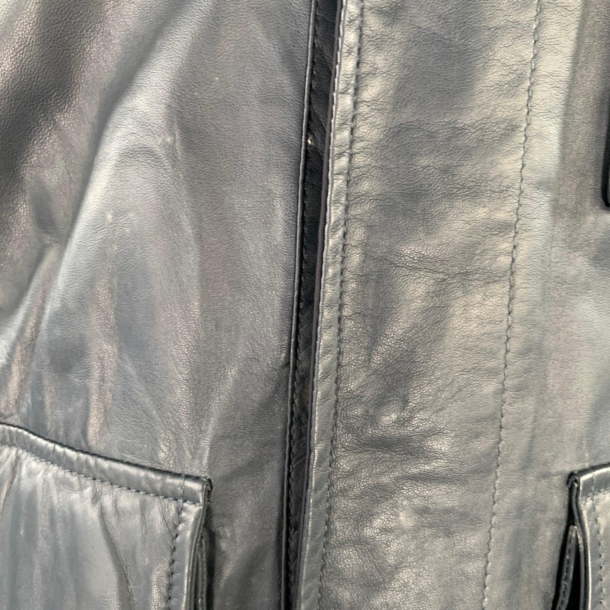 PORSCHE DESIGN Size L Grey Charcoal Leather Reversible Jacket For Sale 2
