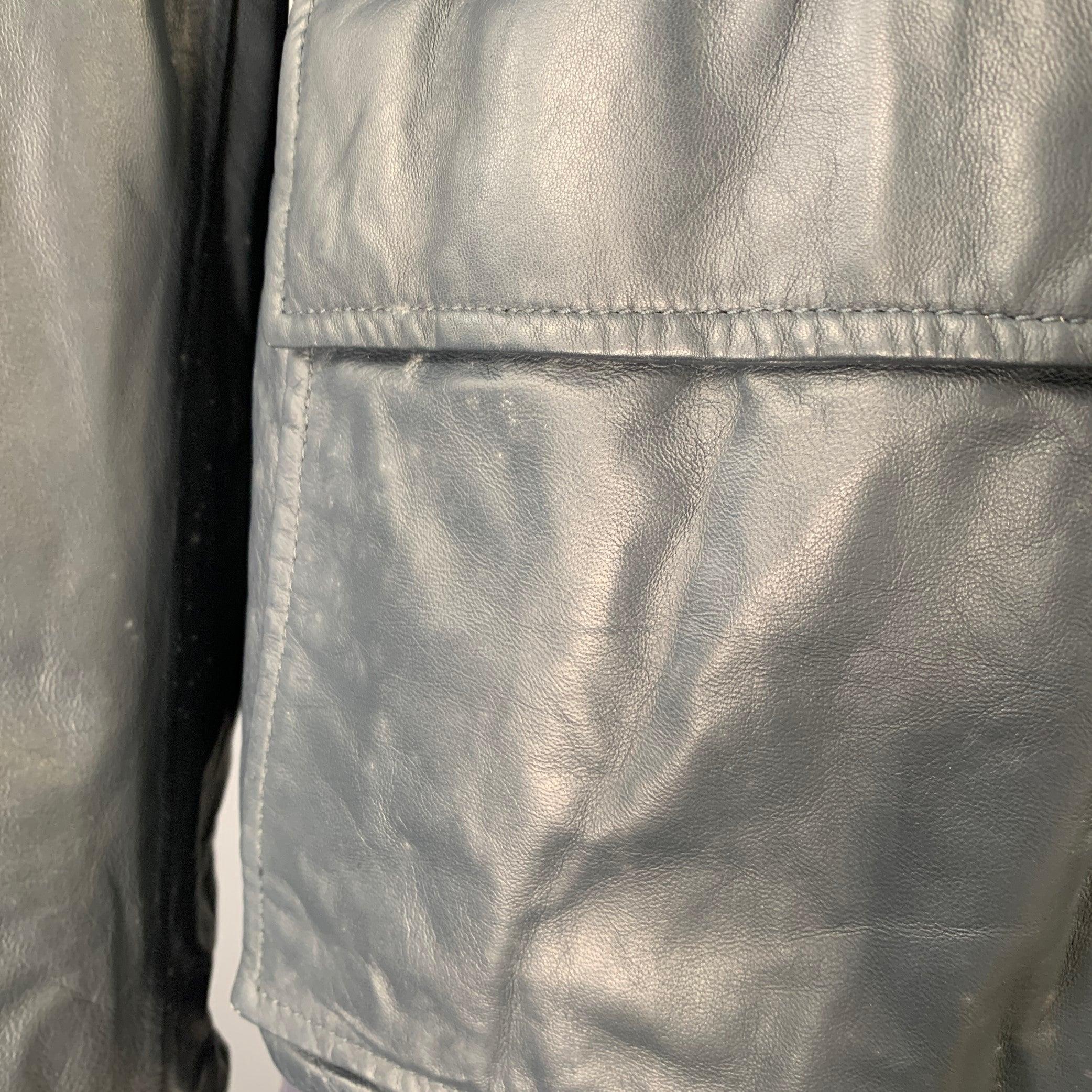 PORSCHE DESIGN Size L Grey Charcoal Leather Reversible Jacket For Sale 3