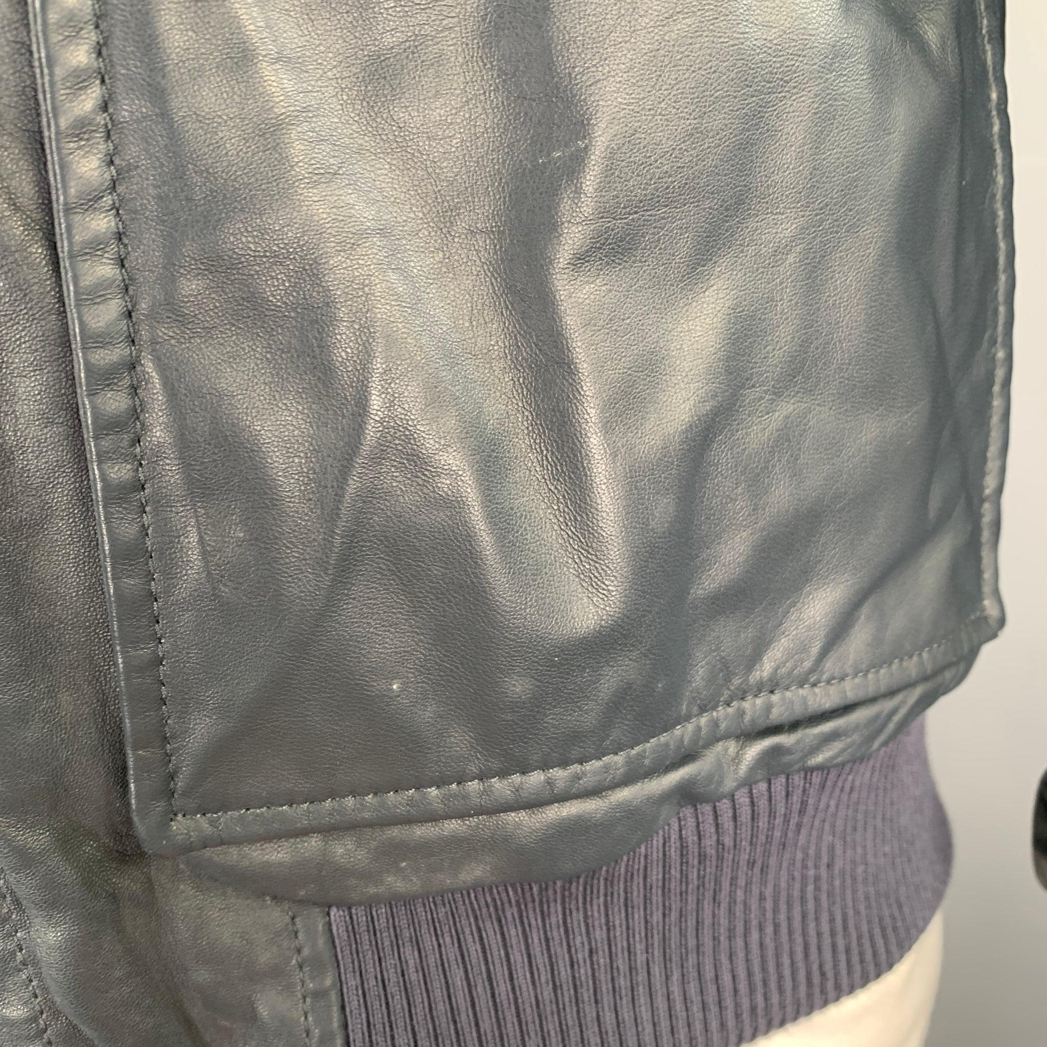 PORSCHE DESIGN Size L Grey Charcoal Leather Reversible Jacket For Sale 4