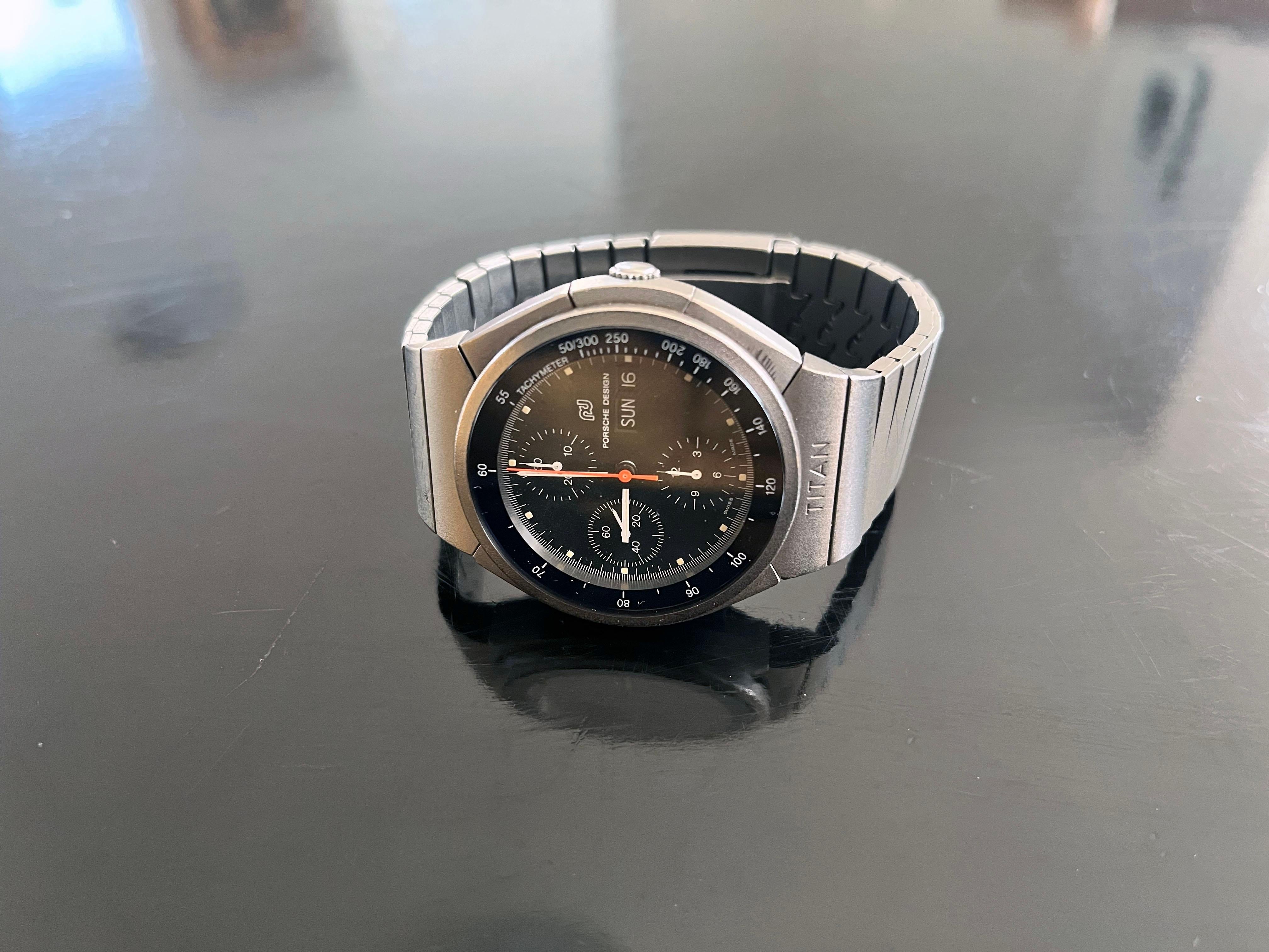 This is a original very collectable  IWC Porche Design Titanium Automatic Men's Watch.
Swiss Manufacture
42 mm
Mechanical Movement.
Calibre 7750.
Year 1980.

PORSCHE DESIGN TITAN CHRONOGRAPH BY IWC
In 1980 Porsche Design launched what would not only