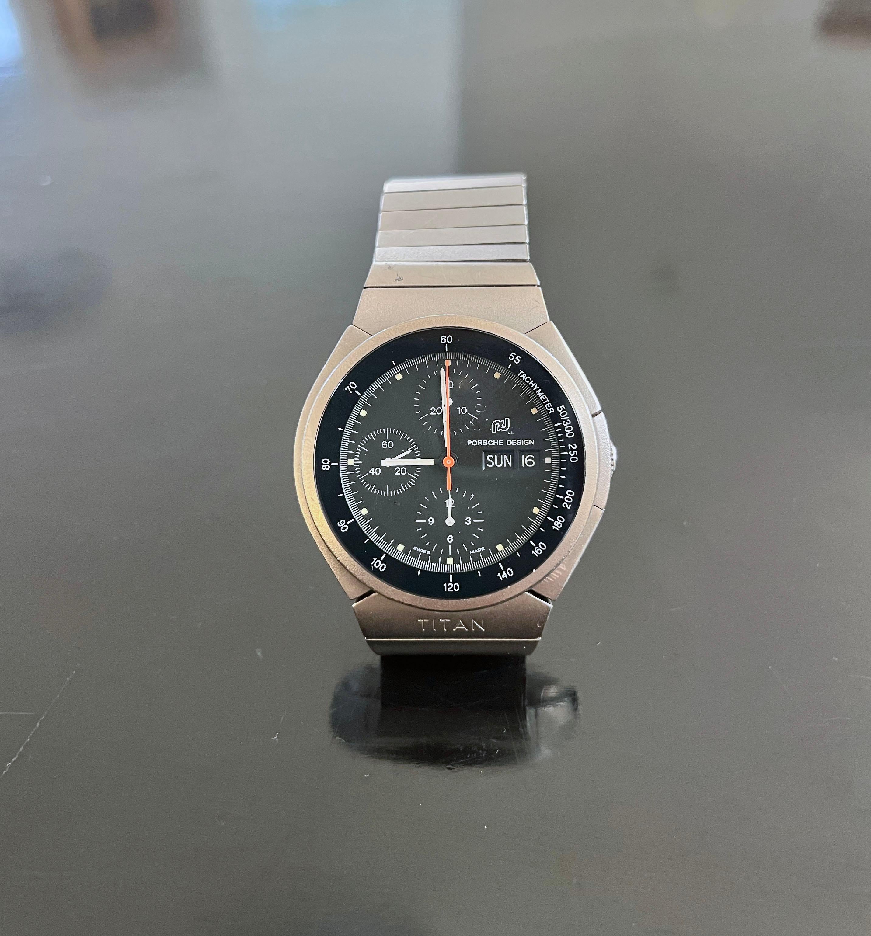 This is a original very collectable  IWC Porche Design Titanium Automatic Men's Watch.
Swiss Manufacture
42 mm
Mechanical Movement.
Calibre 7750.
Year 1980.

PORSCHE DESIGN TITAN CHRONOGRAPH BY IWC
In 1980 Porsche Design launched what would not only
