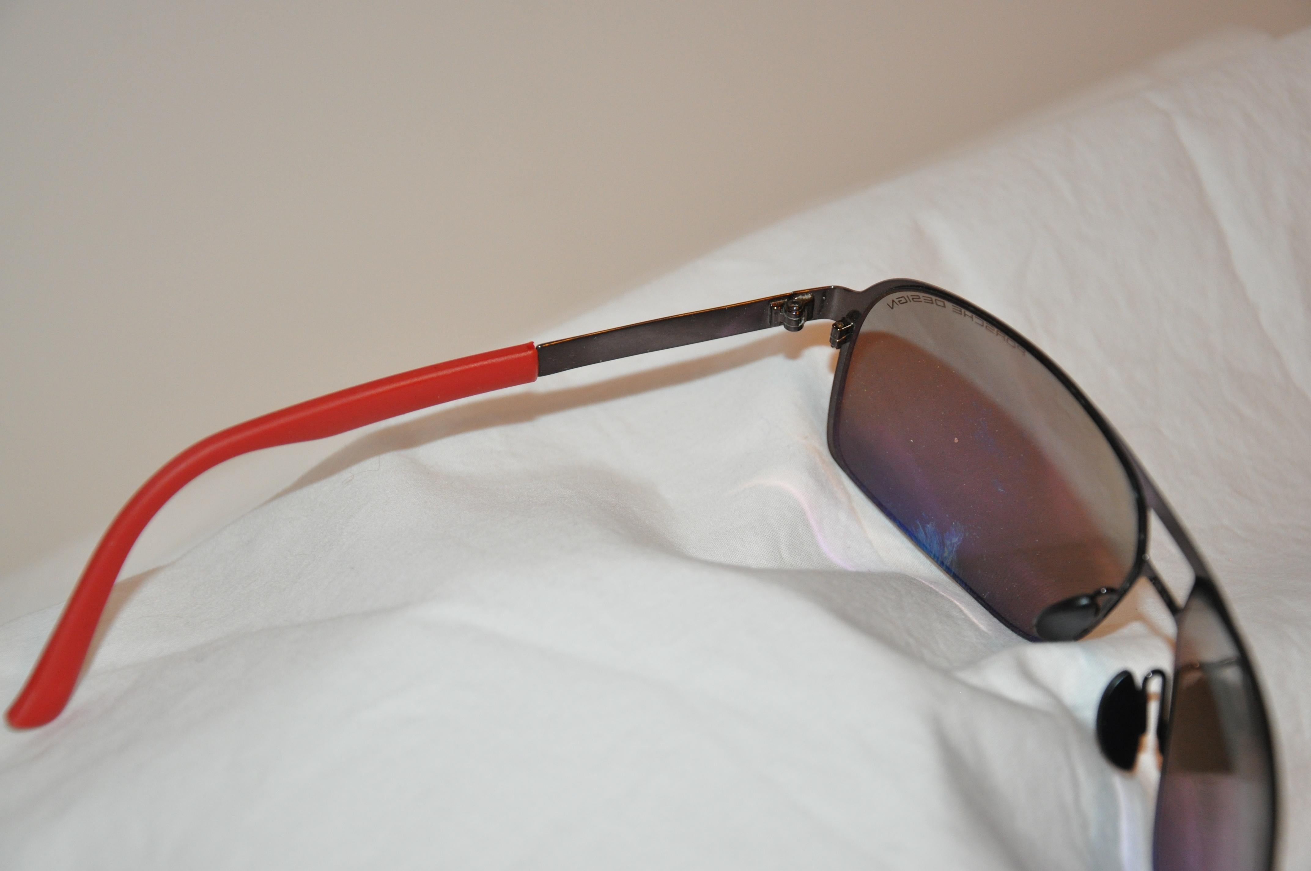 Porsche Lightweight Titanium Accented with Italian-Red Rubber Arms Frames In Good Condition For Sale In New York, NY