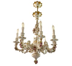 Porselain Italian Chandelier Hand-Crafted and Painted with floral decoration