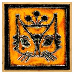 Targa da parete in ceramica 'Cat' da 8,5" di Porsgrund (Norvegia), disegnata da Konrad Galaaen
