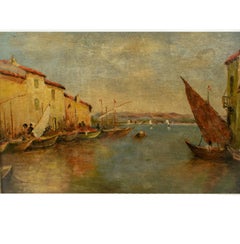 PORTO VENEZIANO di Lasson Olio su tela Firmato, fine del 19° secolo