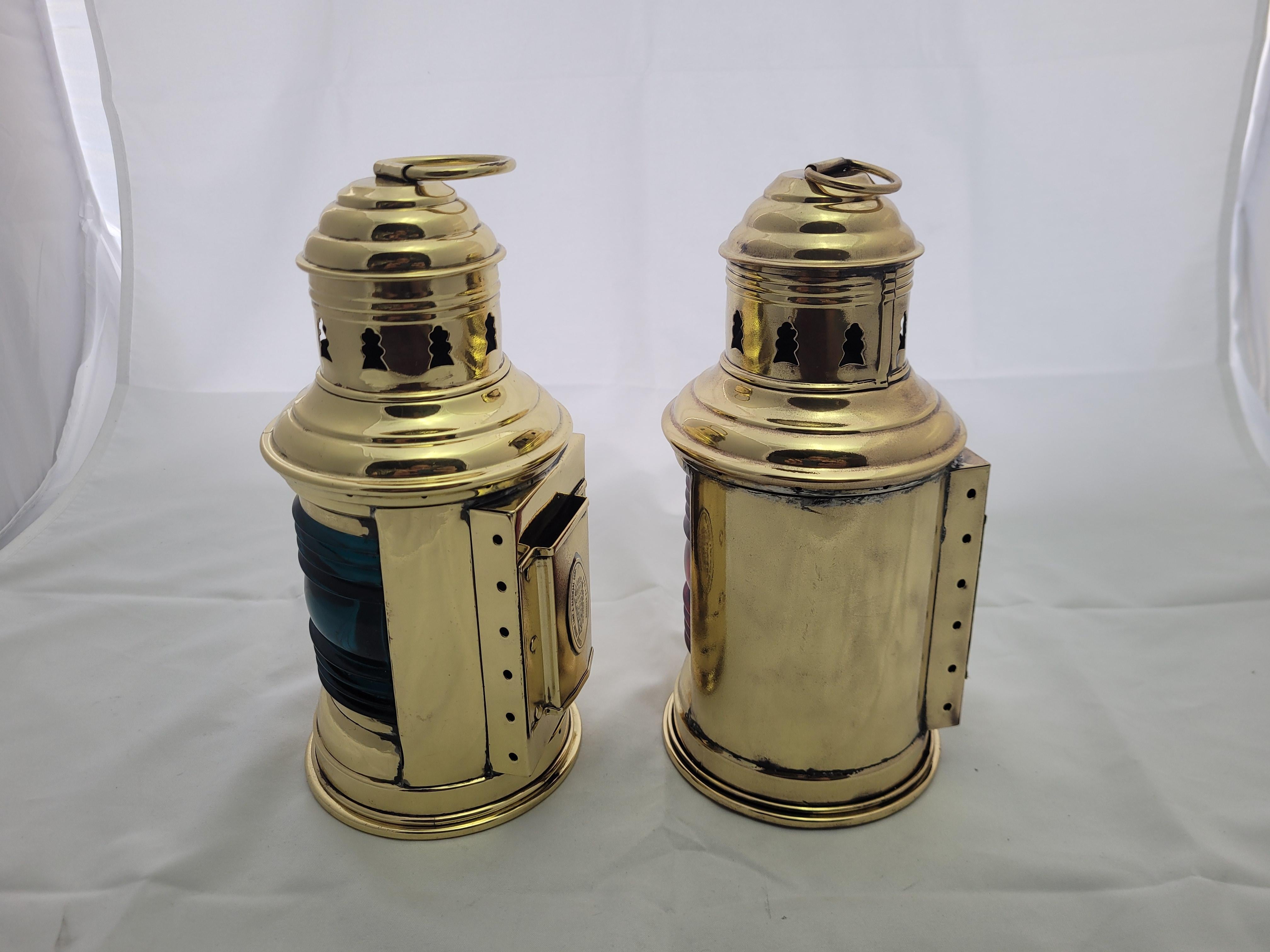 Brass Port and Starboard boat Lanterns by Perko For Sale