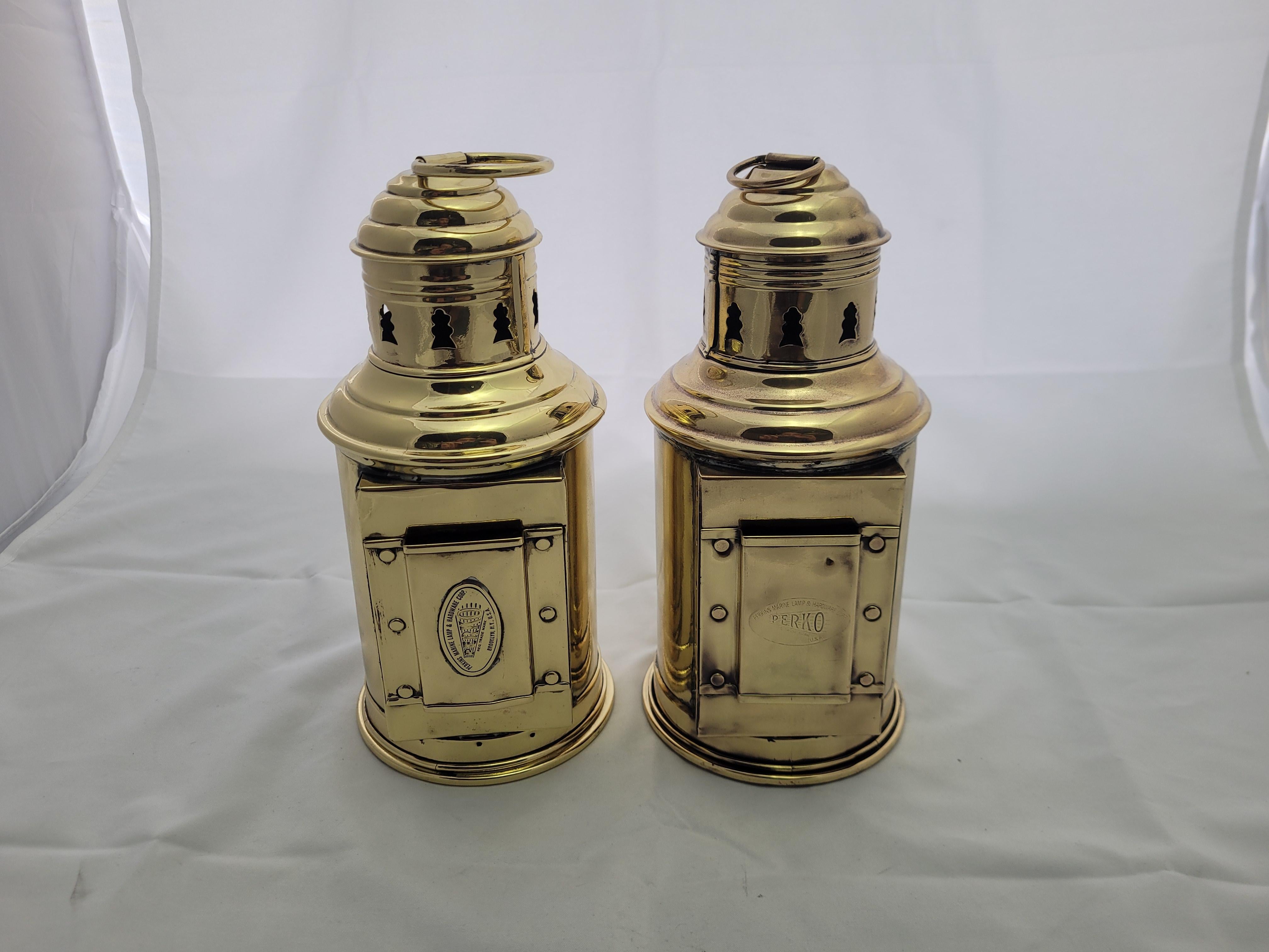Brass Port and Starboard boat Lanterns by Perko For Sale
