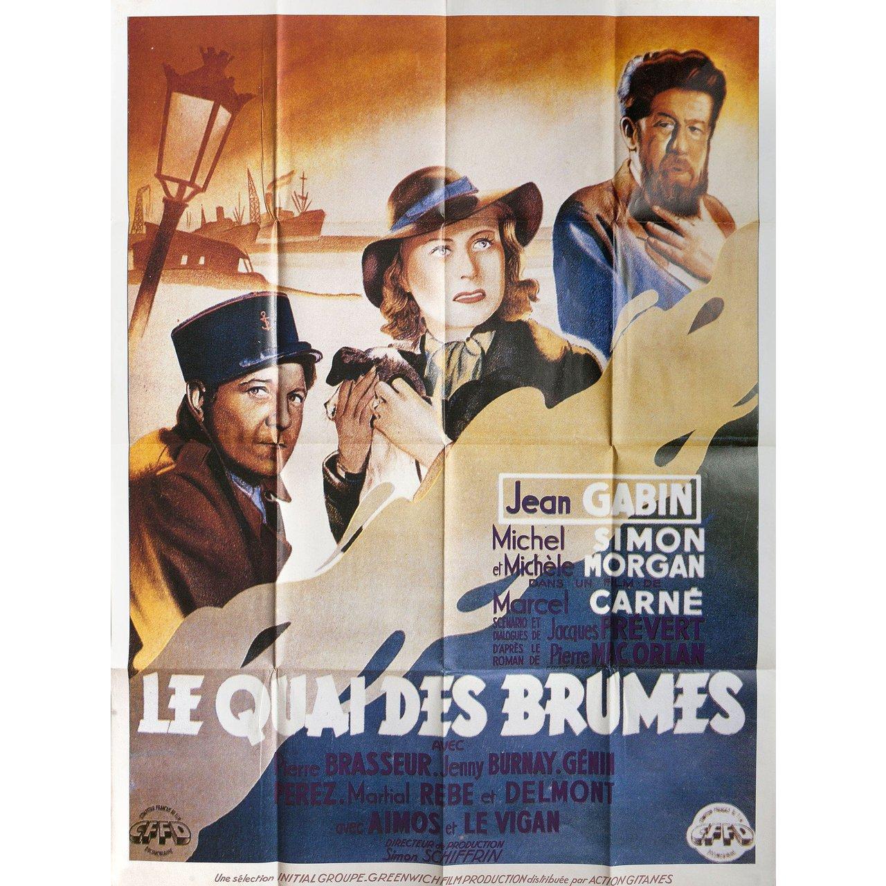 Original 2000s re-release French grande poster for the 1938 film Port of Shadows (Le quai des brumes) directed by Marcel Carne with Jean Gabin / Michel Simon / Michele Morgan / Pierre Brasseur. Fine condition, folded. Many original posters were