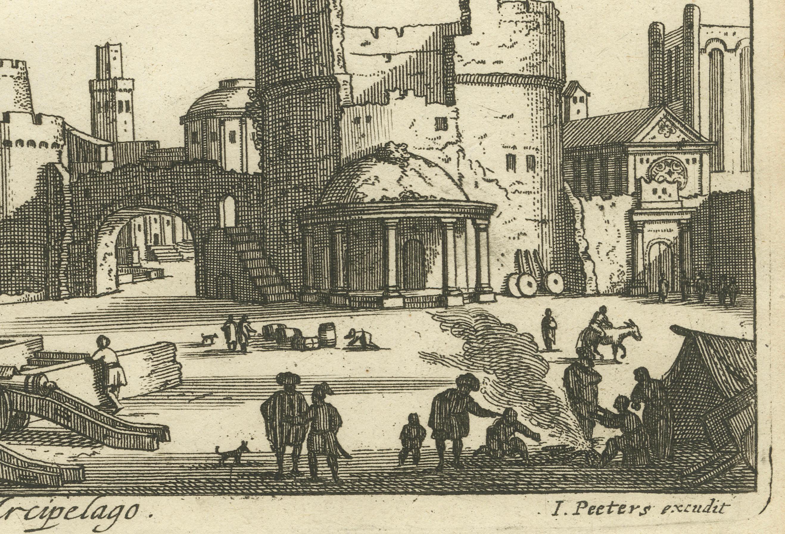 Port Scene at Ladimiti in the Aegean Archipelago with Fortifications, ca. 1680 In Good Condition For Sale In Langweer, NL