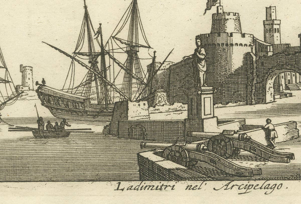 Port Scene at Ladimiti in the Aegean Archipelago with Fortifications, ca. 1680