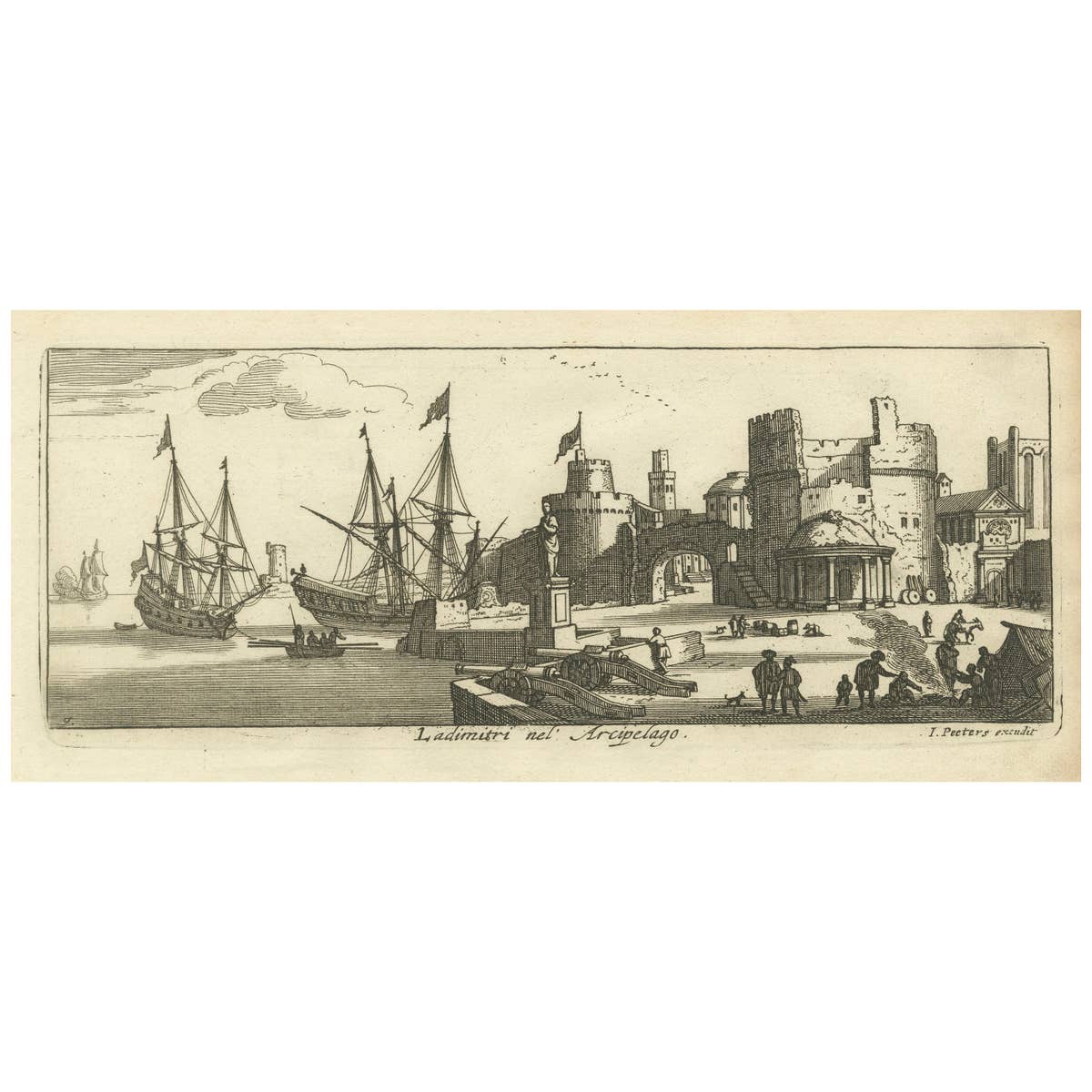 Port Scene at Ladimiti in the Aegean Archipelago with Fortifications, ca. 1680