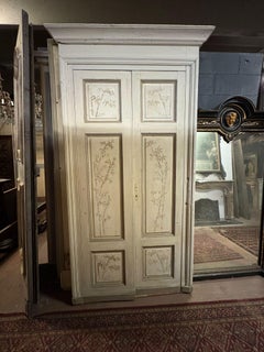 Double wing door, painted with bamboo motif and original frame, italy