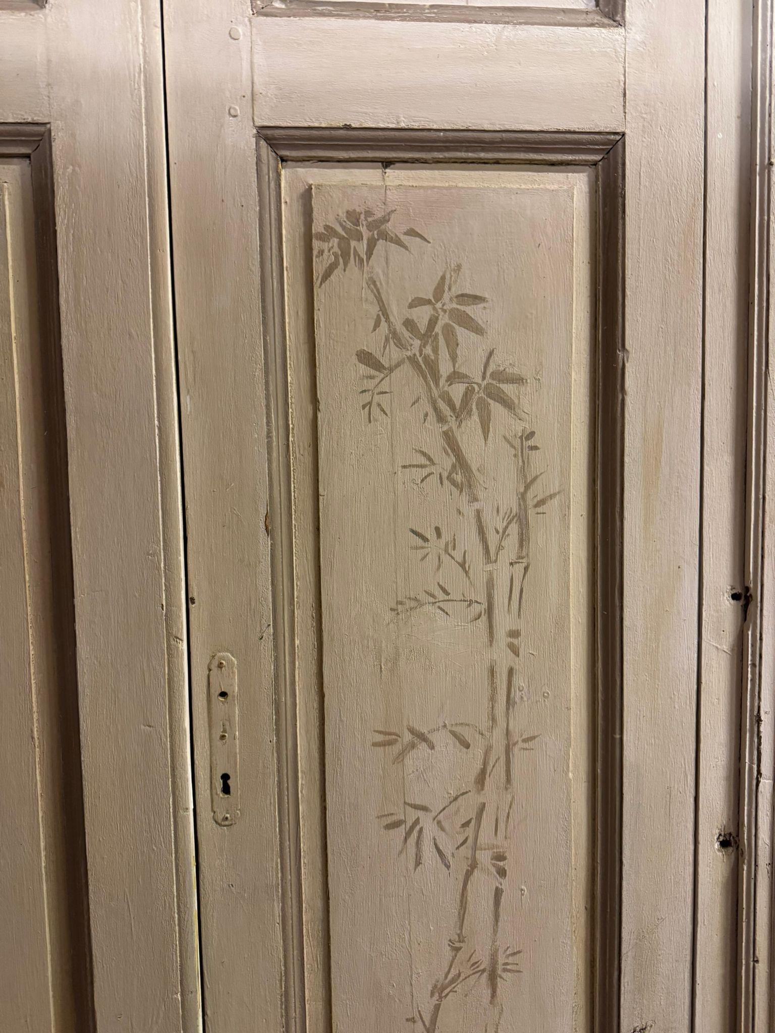 Italian Porta a doppia ala, dipinta con motivo bamboo e telaio originale, italia in vendita