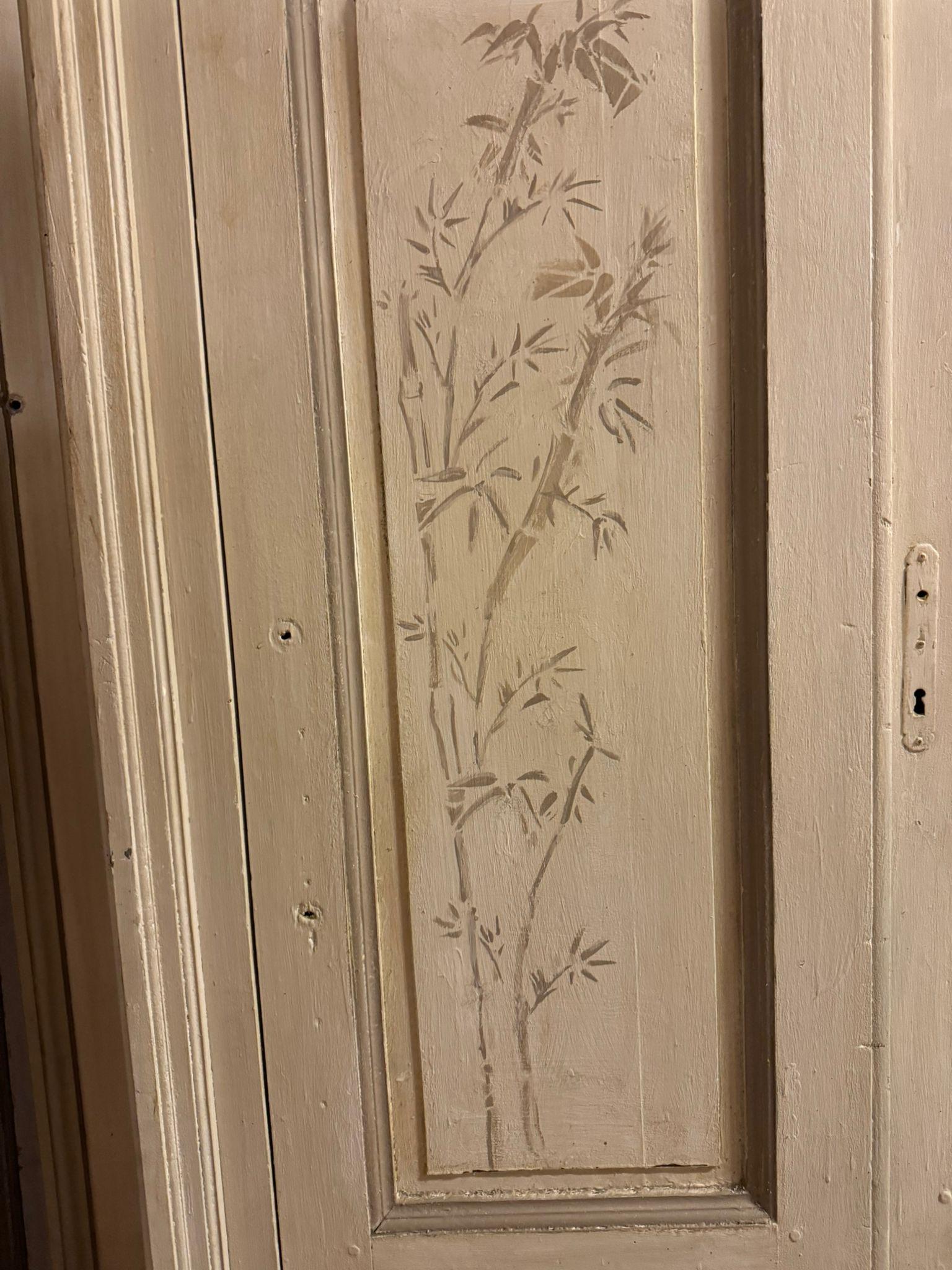 Dipinto a mano Porta a doppia ala, dipinta con motivo bamboo e telaio originale, italia in vendita
