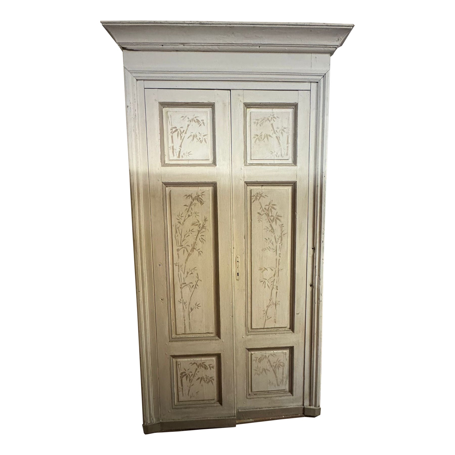 Porta a doppia ala, dipinta con motivo bamboo e telaio originale, italia